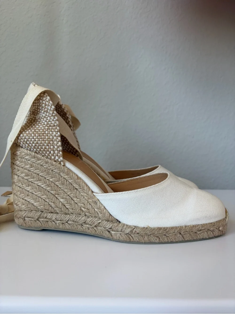 Castañer Carina Women’s Ivory Canvas Jute Wedge Espadrilles Size EU 38 US 7.5-8